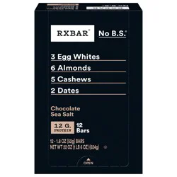 RXBAR Protein Bars, Protein Snack, Snack Bars, Chocolate Sea Salt, 22oz Box, 12 Bars