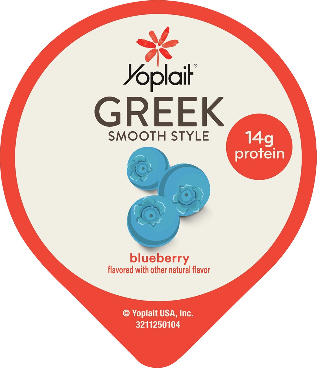 slide 6 of 10, Yoplait Greek Blended Yogurt, Fat Free, Blueberry, 5.3 oz
