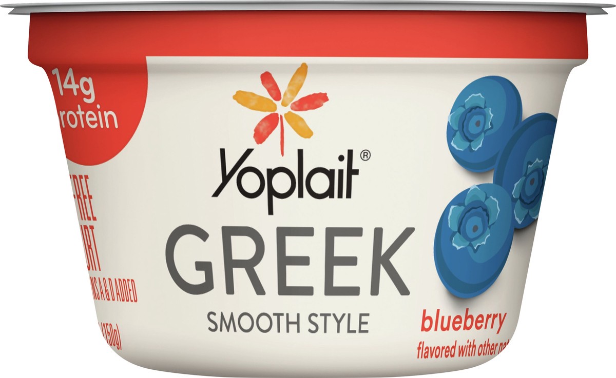 slide 9 of 10, Yoplait Greek Blended Yogurt, Fat Free, Blueberry, 5.3 oz