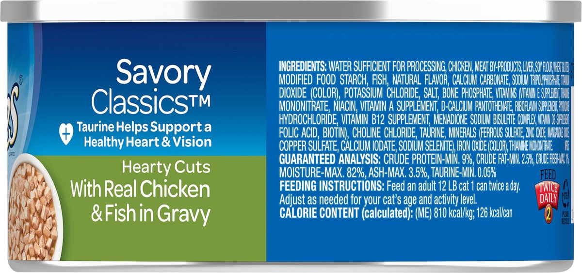 slide 9 of 13, 9Lives Hearty Cuts With Real Chicken & Fish In Gravy Wet Cat Food, 5.5-Ounce Can, 5.5 oz