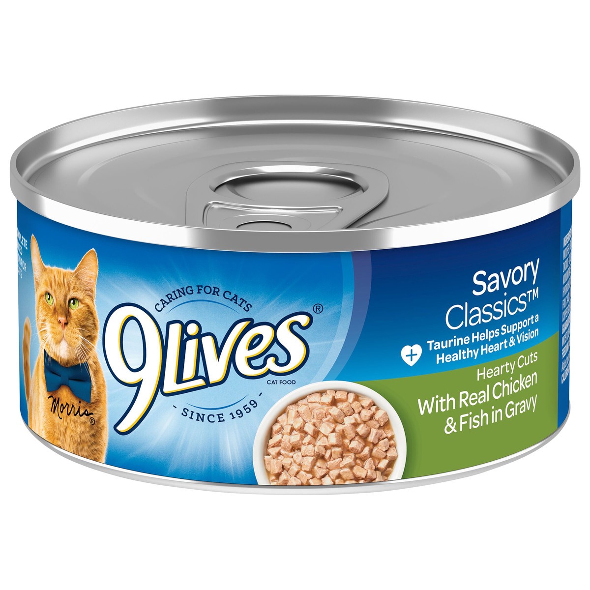 slide 6 of 13, 9Lives Hearty Cuts With Real Chicken & Fish In Gravy Wet Cat Food, 5.5-Ounce Can, 5.5 oz
