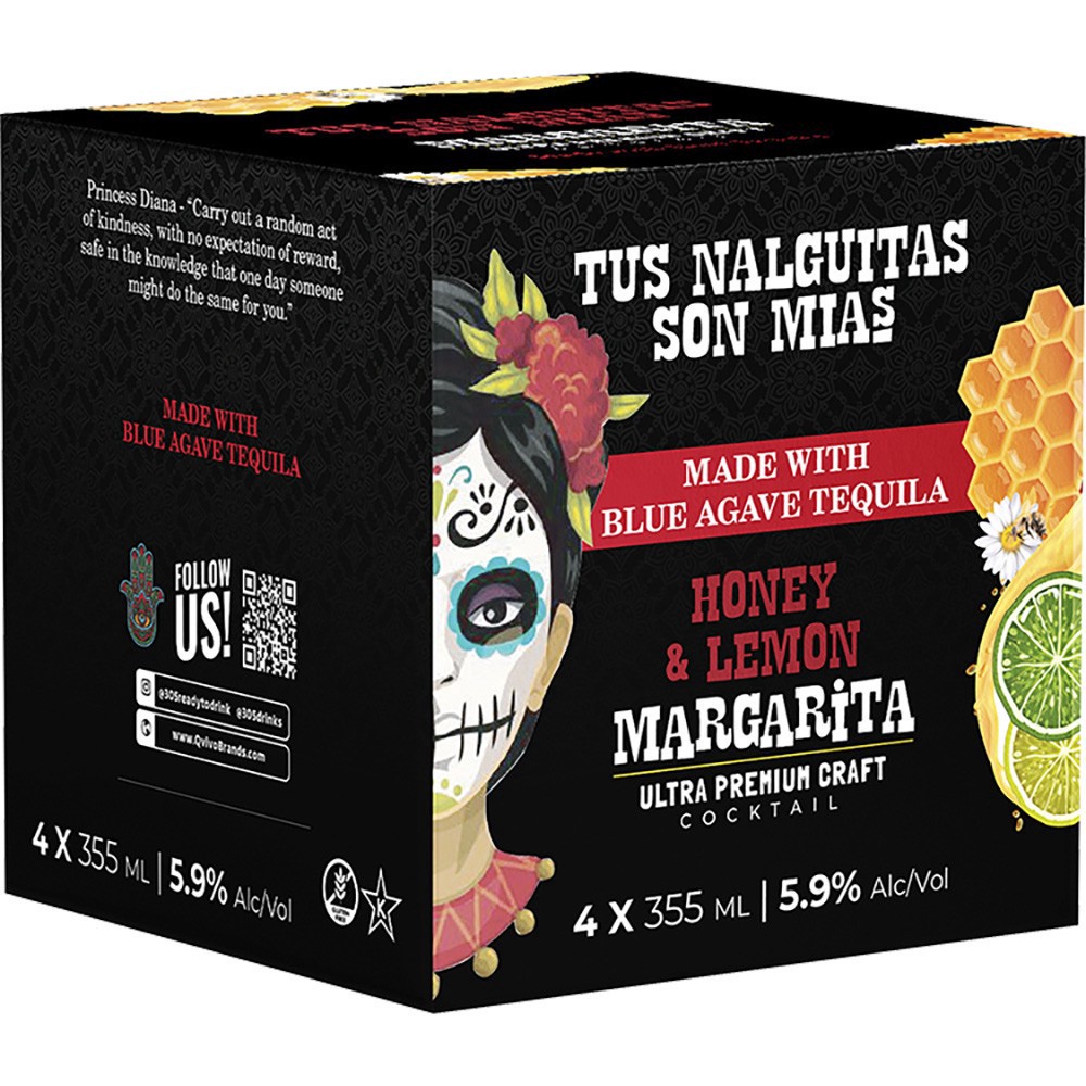 slide 1 of 1, Qvivo Brands Tus Nalguitas Honey & Lemon Marg, 4 ct; 12 oz