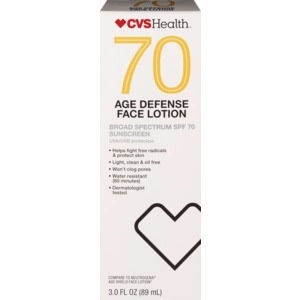 slide 1 of 1, CVS Health Age Defense Broad Spectrum Sunscreen Face Lotion Spf 70, 3 fl oz