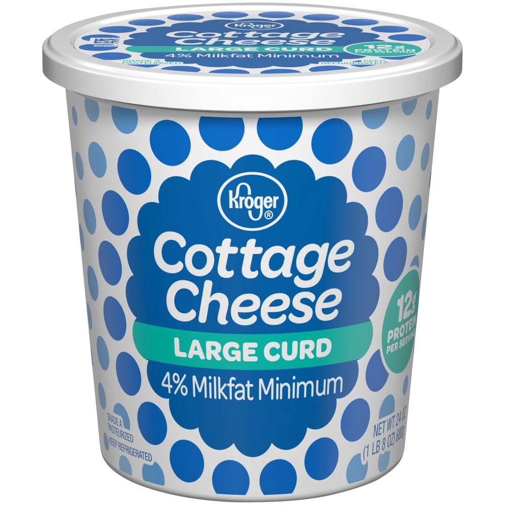slide 1 of 4, Kroger 4% Milkfat Large Curd Cottage Cheese, 24 oz