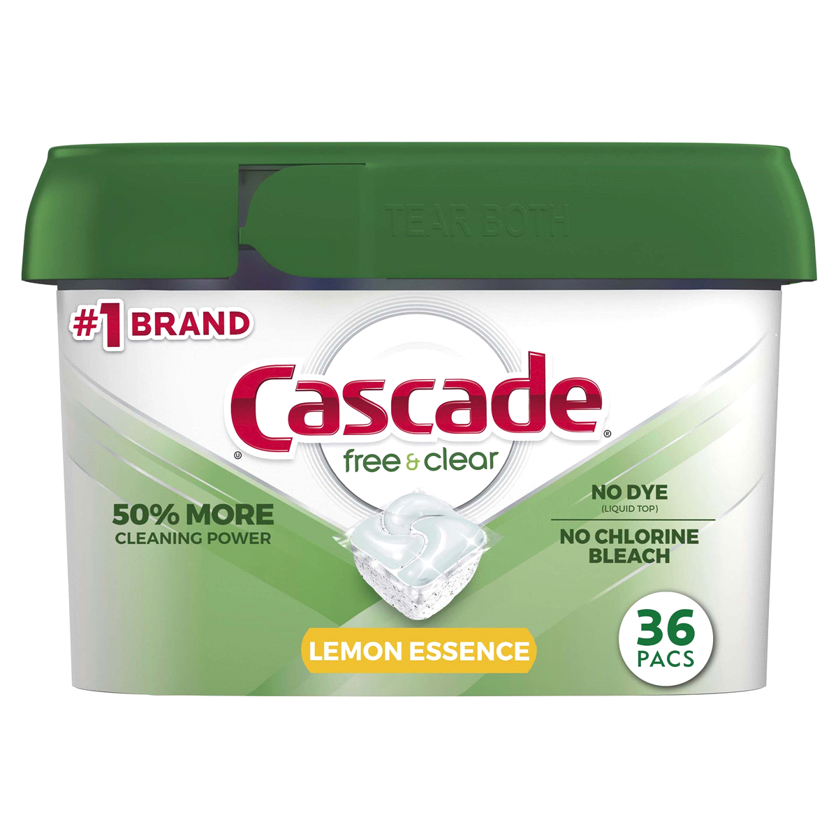 slide 1 of 1, Cascade Free & Clear Lemon Essence Dishwasher Detergent Actionpacs, 36 ct