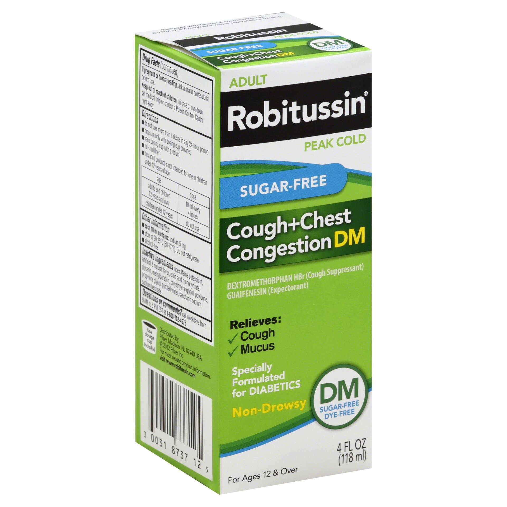 slide 1 of 1, Robitussin Sugar-free Dye-free Cough + Chest Congestion Dm Adult Cough, 4 fl oz