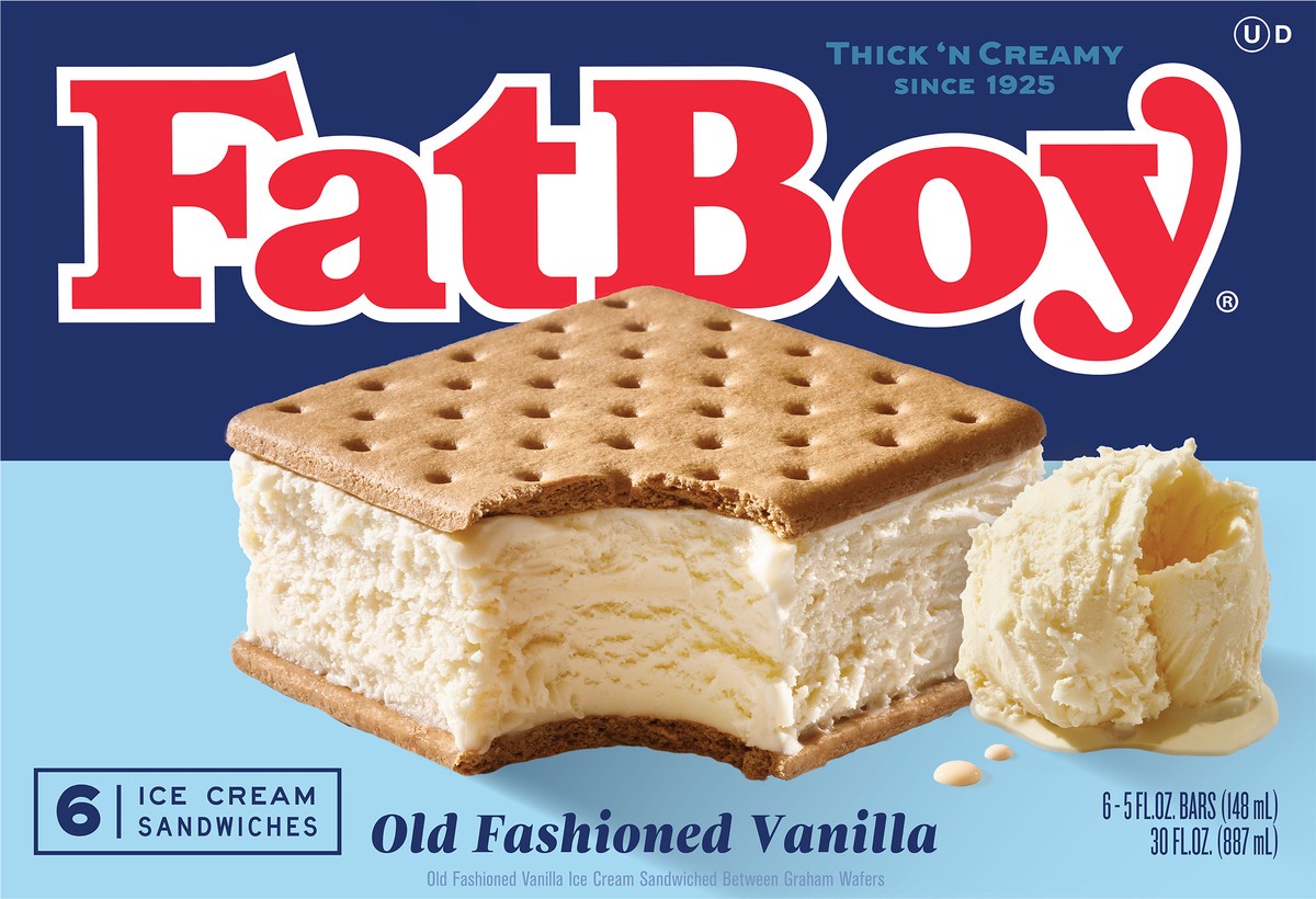 slide 8 of 11, Fat Boy Old Fashioned Vanilla Ice Cream Sandwich 6 Ct, 6 ct