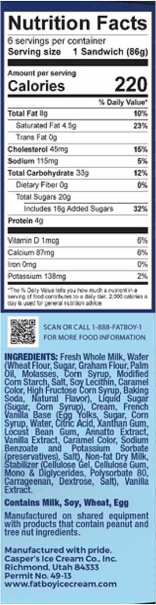 slide 5 of 11, Fat Boy Old Fashioned Vanilla Ice Cream Sandwich 6 Ct, 6 ct