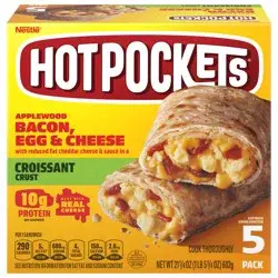 Hot Pockets Applewood Bacon, Egg & Cheese Croissant Crust Frozen Breakfast Sandwiches, Breakfast Hot Pockets Made with Real Reduced Fat Cheddar Cheese, 5 Count