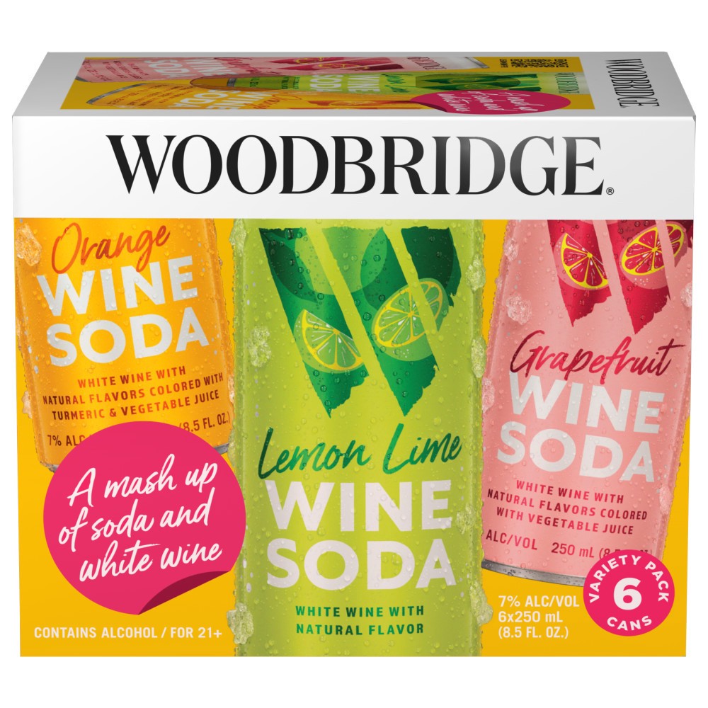 slide 1 of 5, Woodbridge by Robert Mondavi Wine Soda Variety Pack White Wine Soda, 6 pk 250 mL Cans, 50.72 fl oz