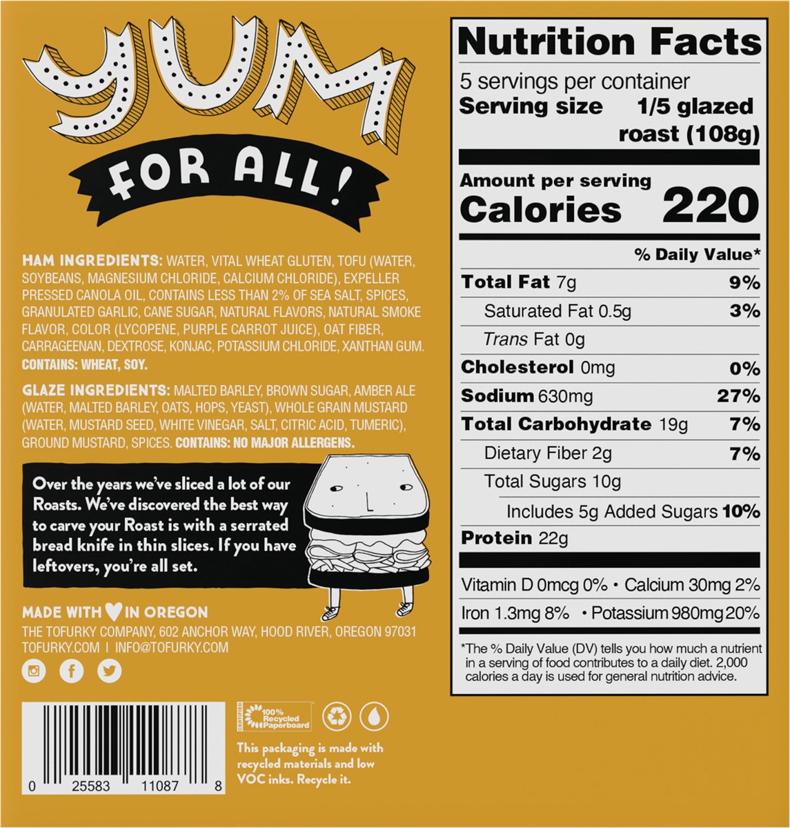 slide 5 of 9, Tofurky Plant - Based Ham Style Roast with Amber Ale Glaze (Fresh), 19 oz