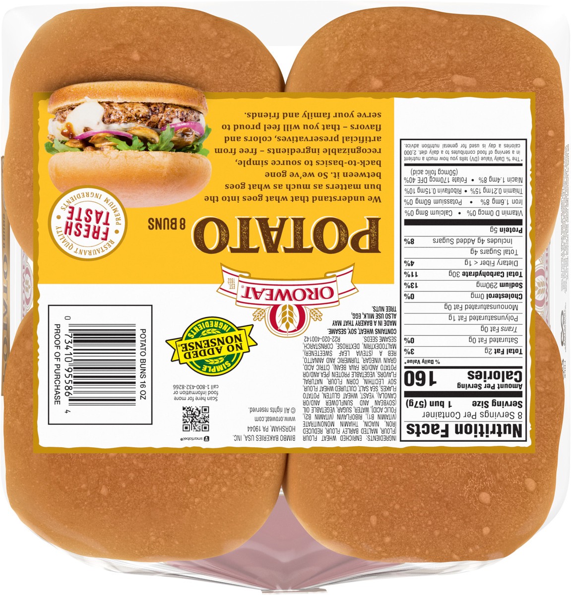 slide 2 of 7, Oroweat Potato Sandwich Buns 8 Ct 16 Oz, 8 ct