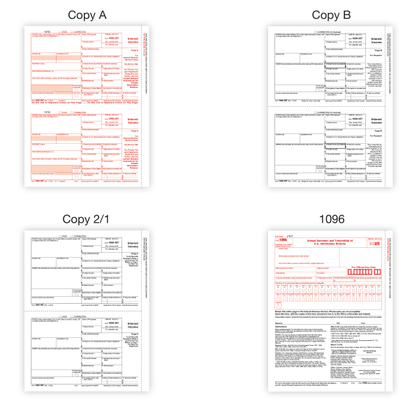 slide 2 of 3, Office Depot® 1099-INT Laser Tax Forms With Envelopes, 4-Part, 2-Up, 8-1/2"" x 11"", Pack Of 10 Form Sets, 1 ct