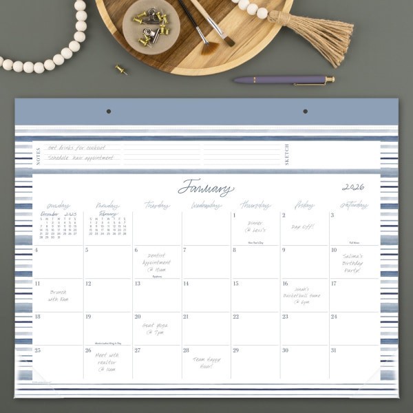 slide 2 of 8, Cambridge Leah Bisch™ for Cambridge® 2026 Monthly Desk Pad Calendar, Stripe, Standard, 21 3/4"" x 17"", 1 ct