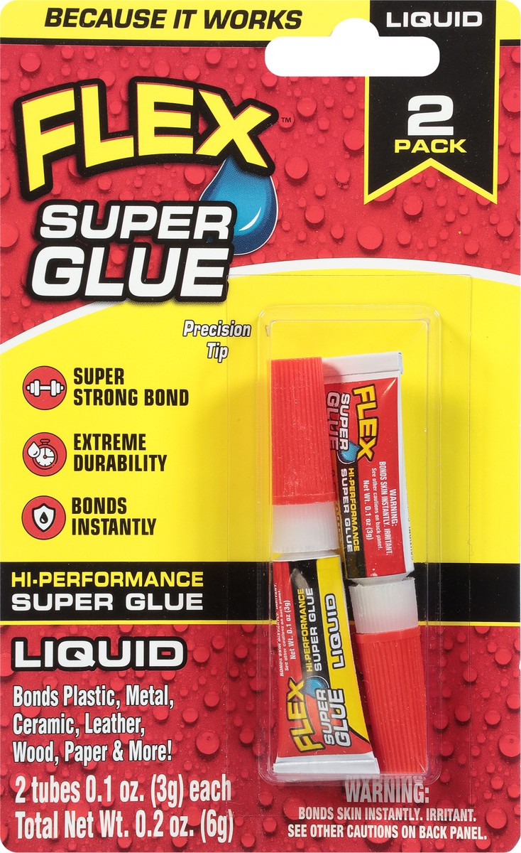 slide 6 of 9, Flex Liquid Hi-Performance 2 Pack Super Glue 2 - 0.1 oz Tubes, 2 ct
