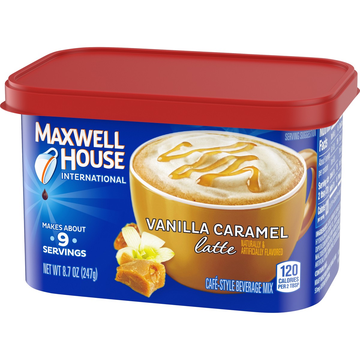 slide 9 of 9, Maxwell House International Vanilla Caramel Latte Café-Style Instant Coffee Beverage Mix, 8.7 oz. Canister, 8.7 oz