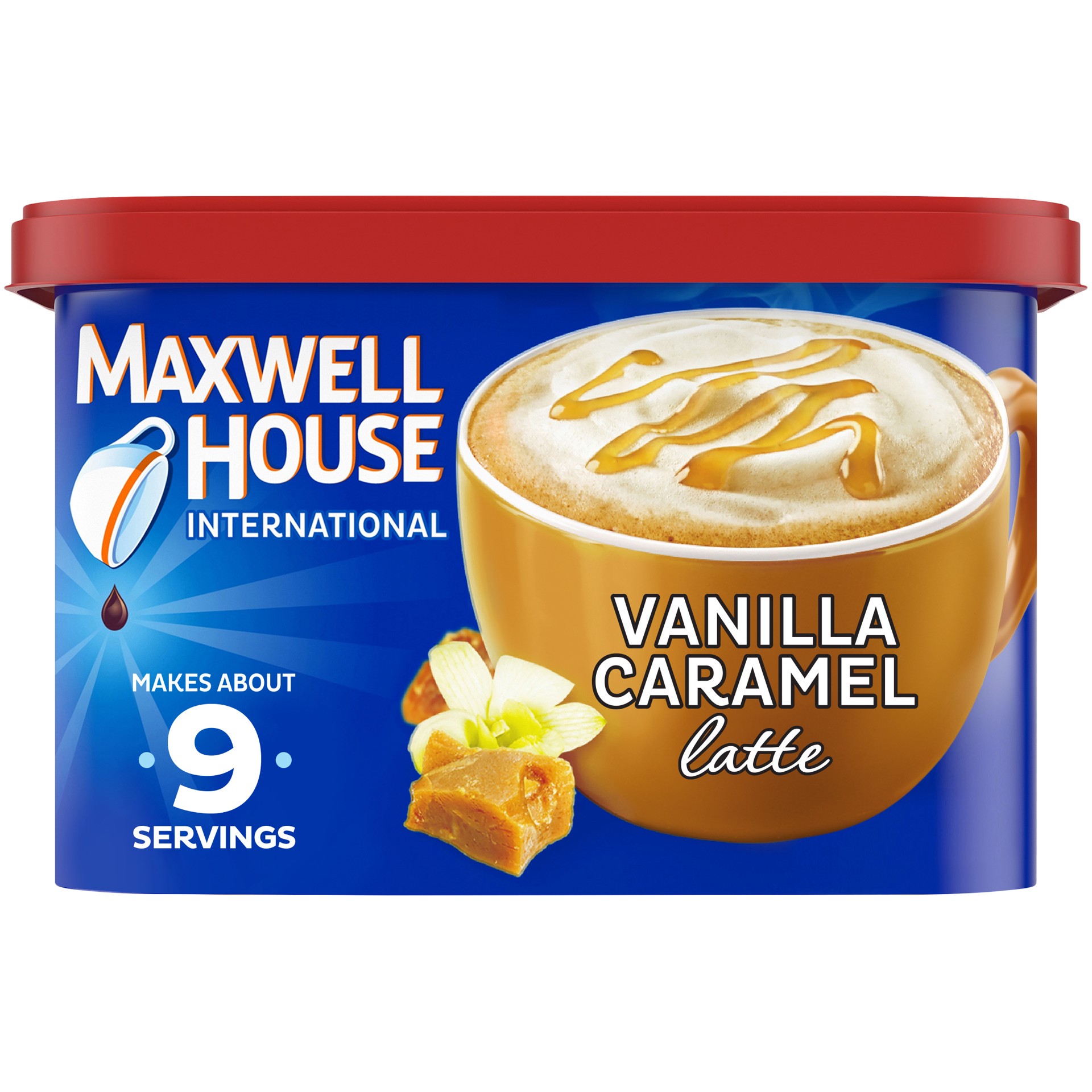 slide 1 of 9, Maxwell House International Vanilla Caramel Latte Café-Style Instant Coffee Beverage Mix, 8.7 oz. Canister, 8.7 oz