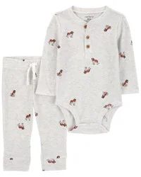 Carter's Baby 2-Piece Dog Hooded Bodysuit Pant Set Grey 6M
