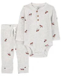Carter's Baby 2-Piece Dog Hooded Bodysuit Pant Set Grey 6M