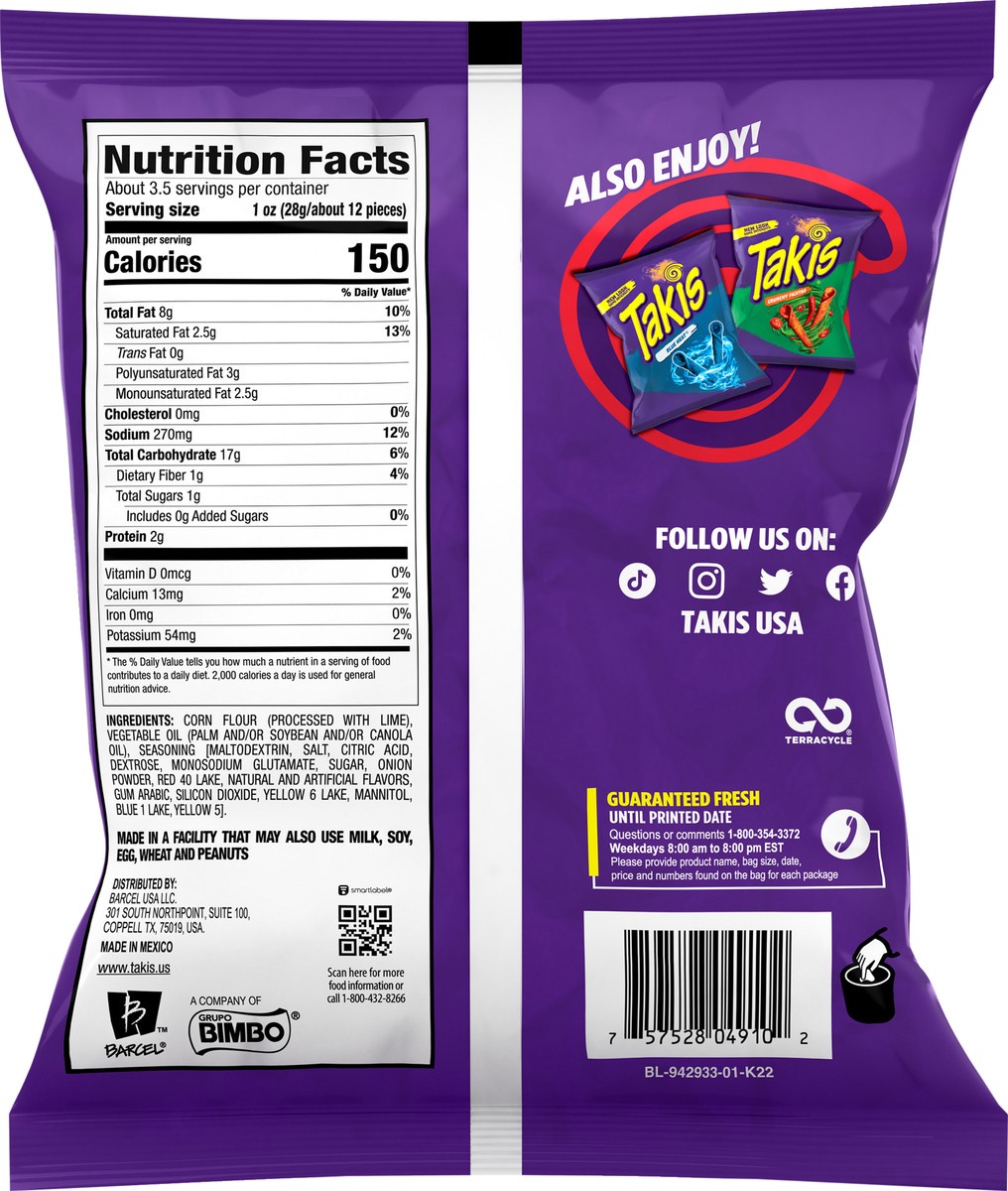 slide 3 of 9, Takis Nitro 3.25 oz Snack Size Bag, Habanero & Lime Flavored Extreme Spicy Rolled Tortilla Chips, 3.25 oz