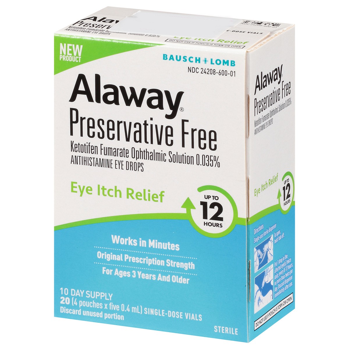 slide 7 of 9, Alaway Preservative Free Original Prescription Strength Eye Itch Relief 20 Vials Box, 10 ml