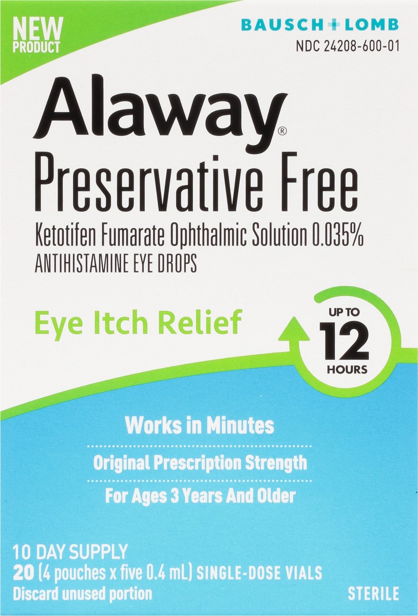 slide 3 of 9, Alaway Preservative Free Original Prescription Strength Eye Itch Relief 20 Vials Box, 10 ml