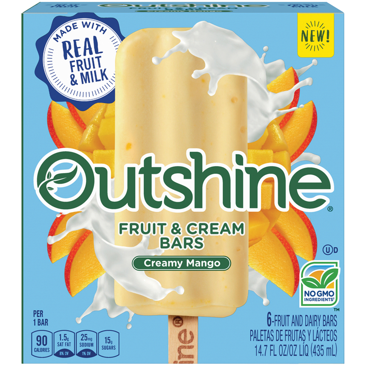 slide 1 of 1, Outshine Creamy Mango Fruit & Cream Bars, 6 ct / 2.45 fl oz oz