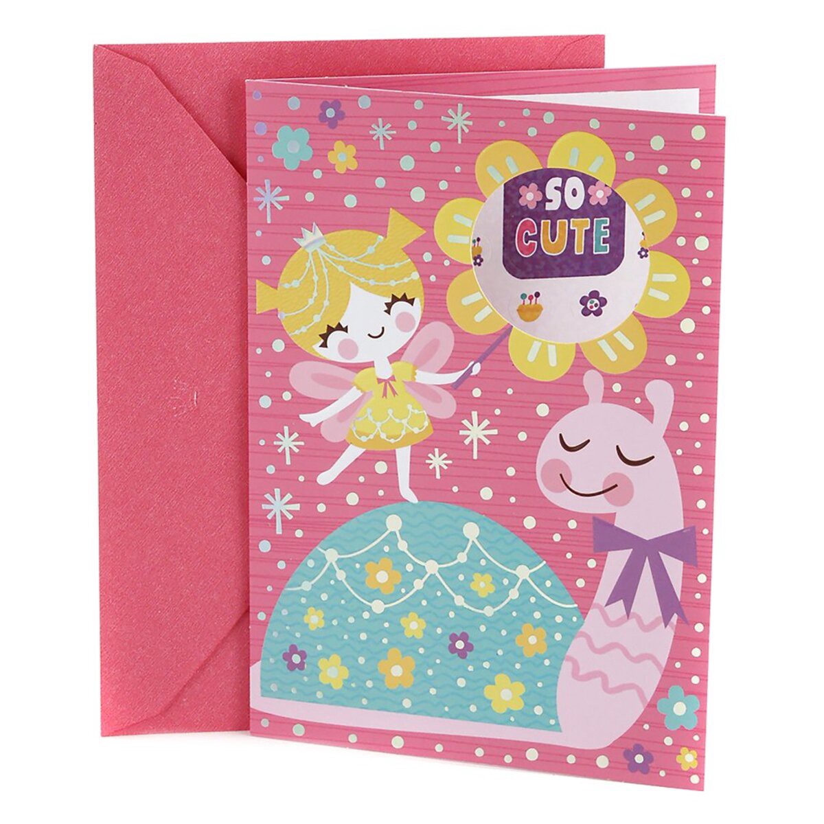slide 3 of 3, Hallmark Birthday Card for Kids (22) (Fairy and Snail with Stickers), 1 ct