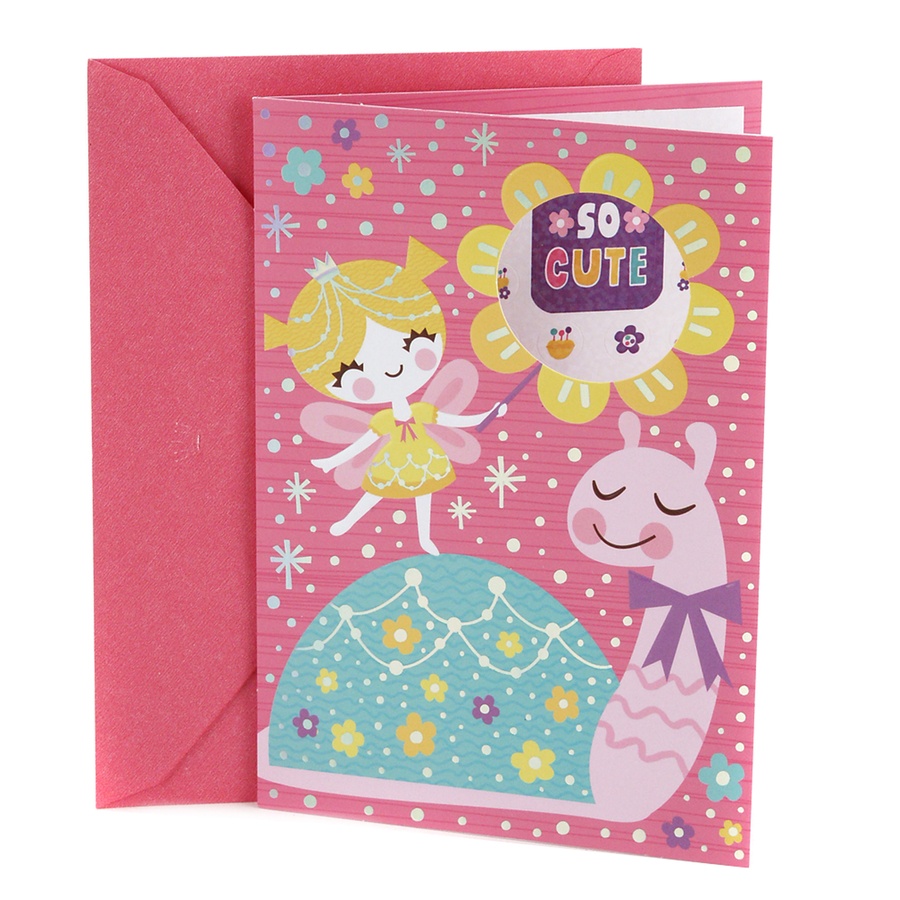 slide 1 of 1, Hallmark Birthday Card For Kids (Fairy And Snail With Stickers), 1 ct