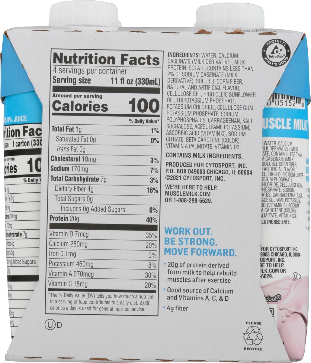 slide 4 of 14, Muscle Milk Zero Non-Dairy Strawberry Banana Protein Shake 4 - 11 fl oz Cartons, 4 ct