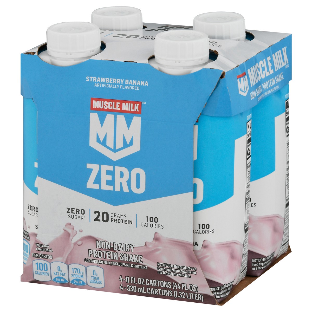 slide 3 of 14, Muscle Milk Zero Non-Dairy Strawberry Banana Protein Shake 4 - 11 fl oz Cartons, 4 ct