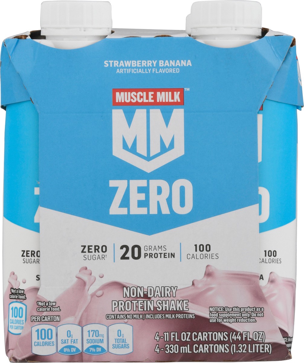 slide 9 of 14, Muscle Milk Zero Non-Dairy Strawberry Banana Protein Shake 4 - 11 fl oz Cartons, 4 ct