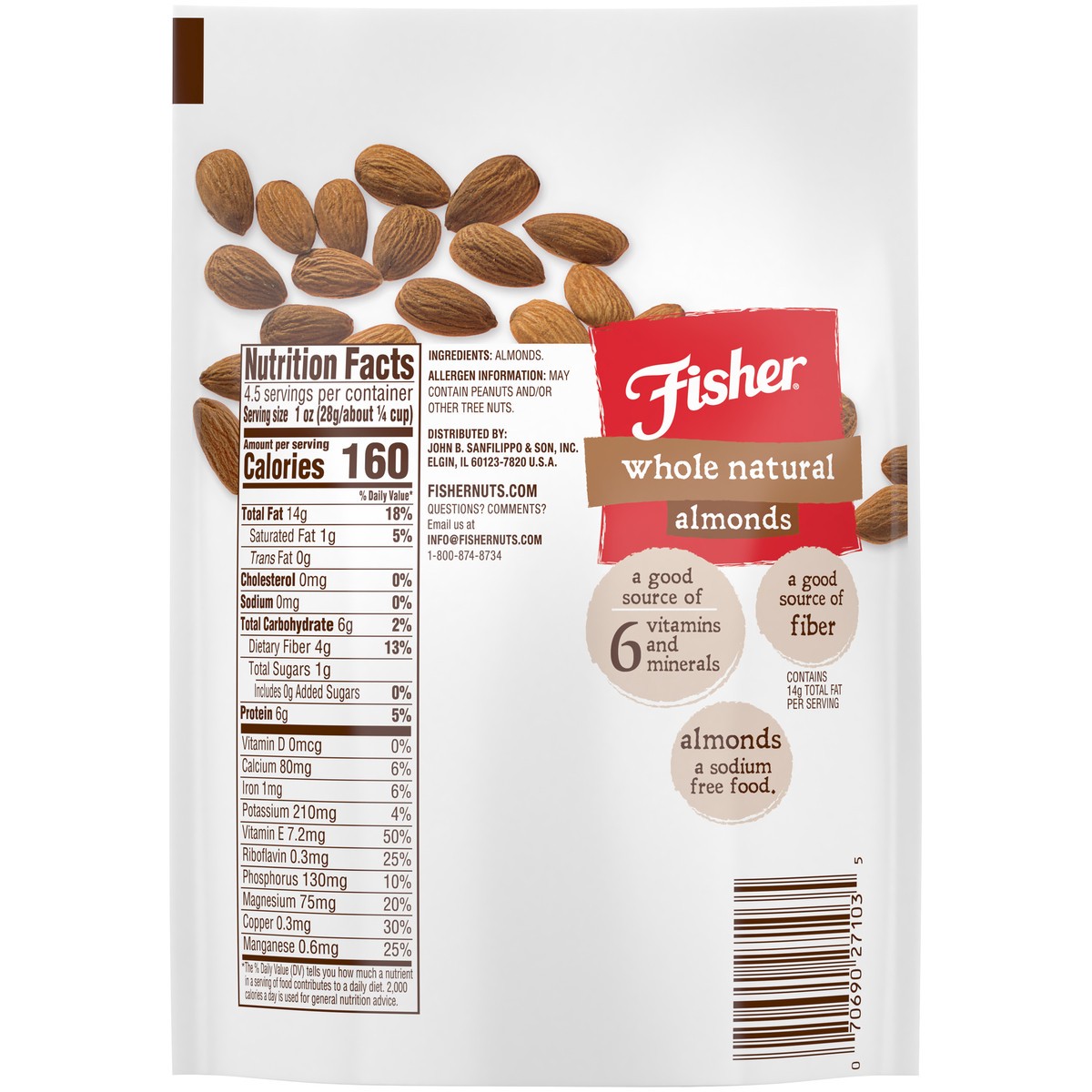 slide 14 of 14, Fisher Whole Natural Almonds 4.5 oz. Pouch, 4.5 oz