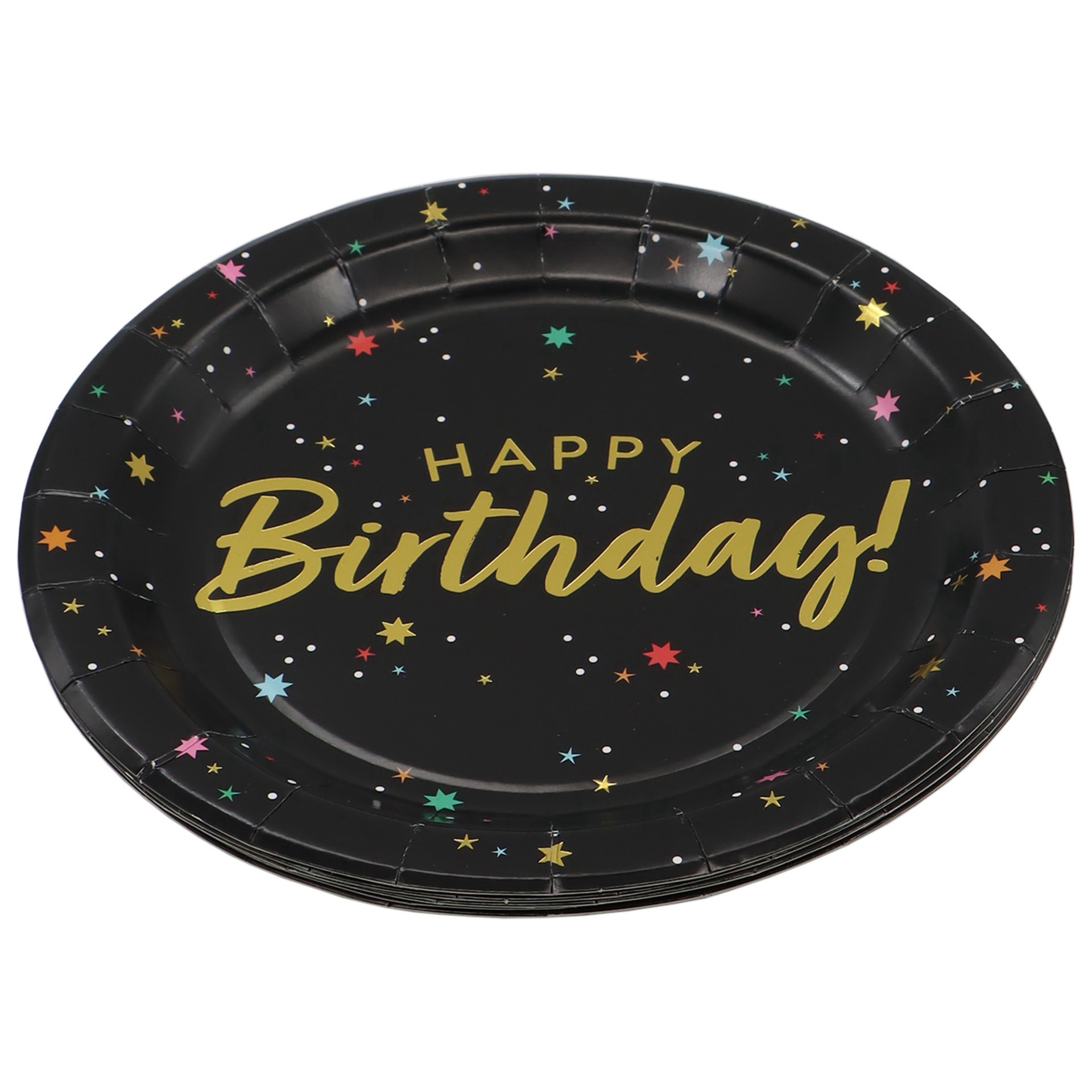 slide 2 of 2, 9" Black & Gold Starry Happy Birthday Paper Plates, 8ct. By Celebrate It, 8 ct