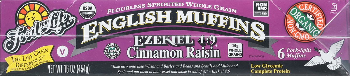 slide 3 of 9, Food for Life Flourless Sprouted Whole Grain Fork-Split Cinnamon Raisin English Muffins 6 Each, 6 ct