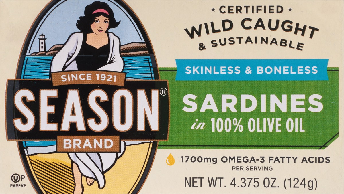 slide 6 of 9, Season Brand Skinless & Boneless Sardines in 100% Olive Oil 4.375 oz, 4.375 oz