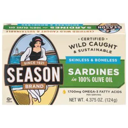 Season Brand Skinless & Boneless Sardines in 100% Olive Oil 4.375 oz