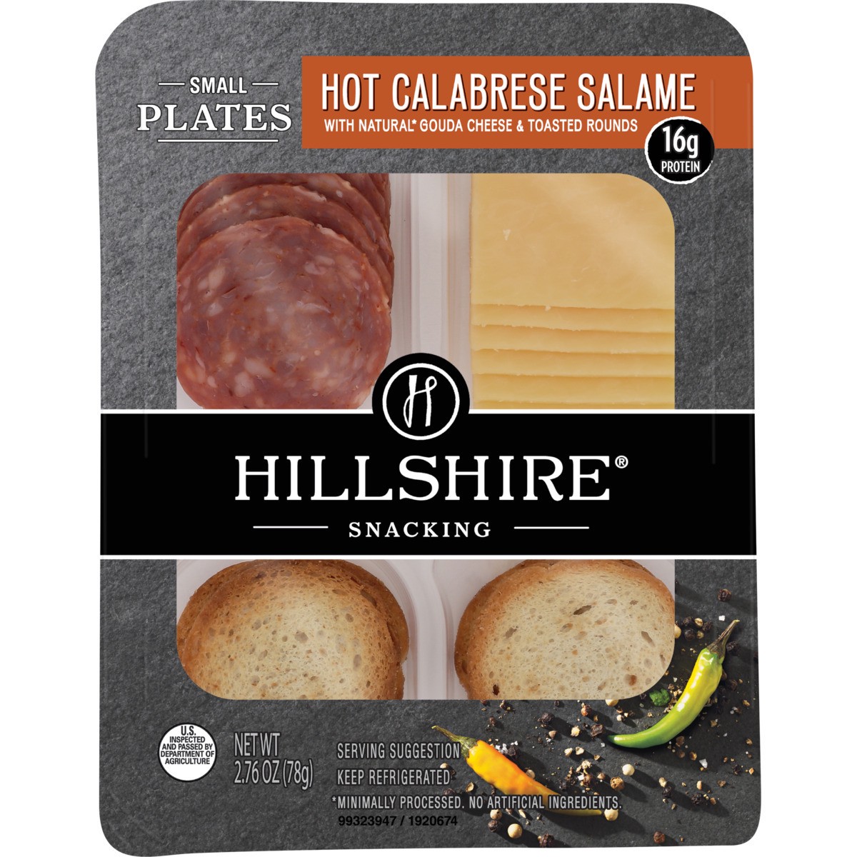 slide 2 of 5, Hillshire Snacking Small Plates, Hot Calabrese Salame Deli Lunch Meat with Gouda Cheese, 2.76 oz, 2.76 oz