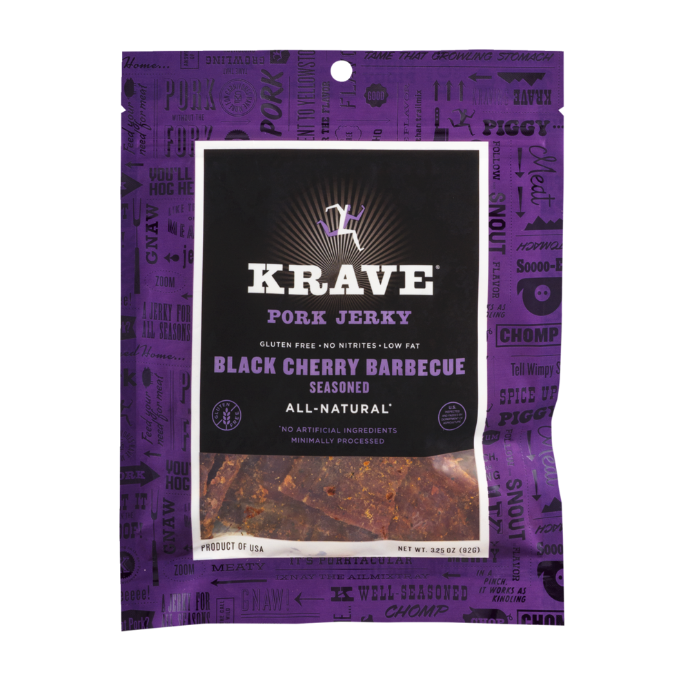 slide 1 of 3, Krave Black Cherry Barbecue Pork Jerky, 3.25 oz