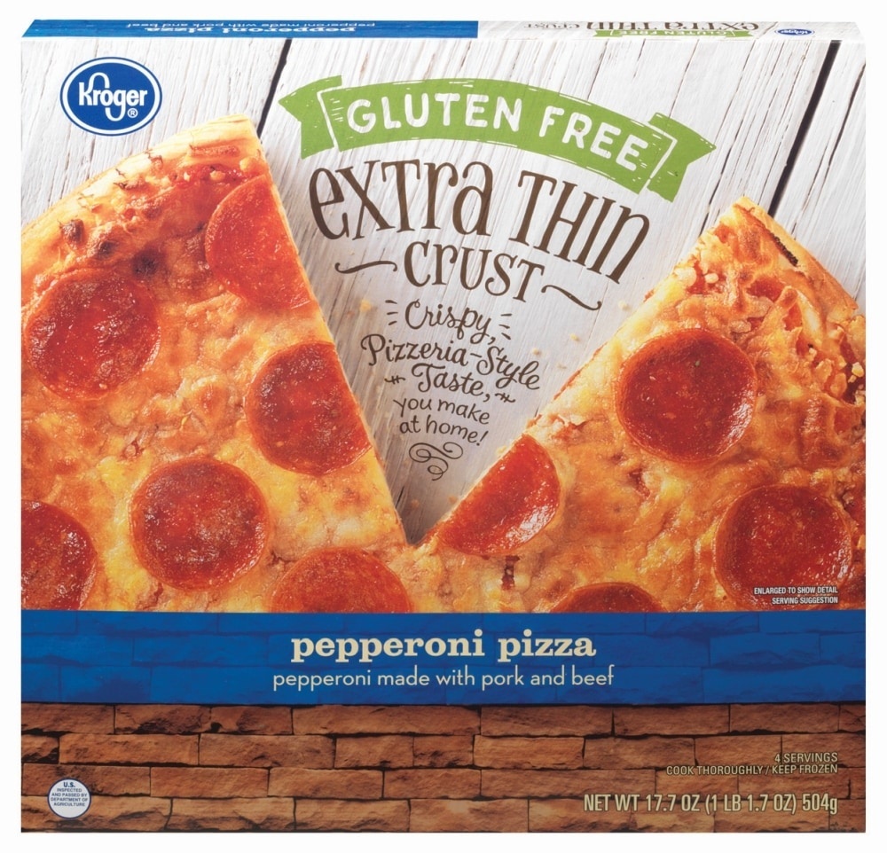slide 1 of 1, Kroger Extra Thin Crust Pepperoni Pizza - Gluten Free, 17.7 oz