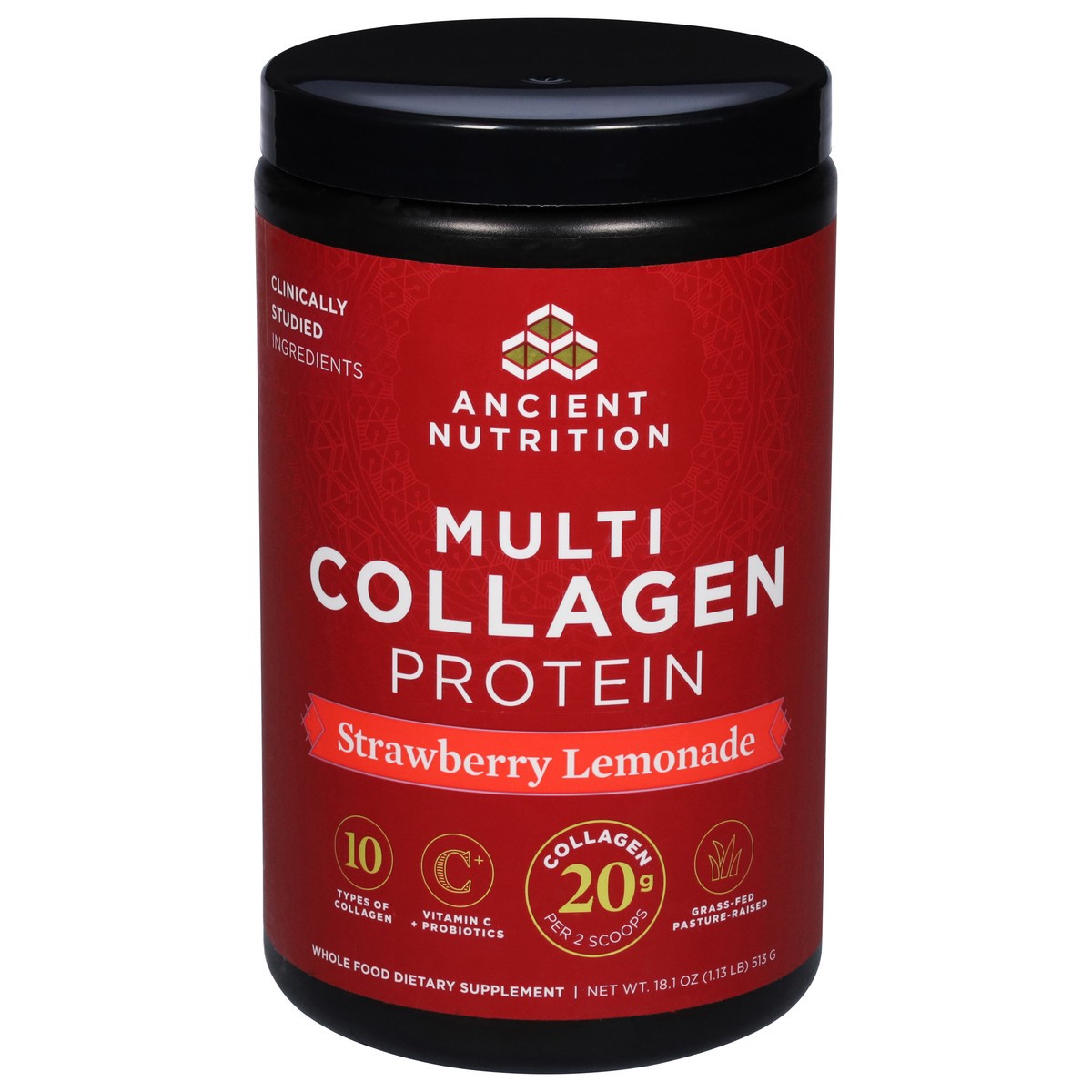 slide 12 of 13, Ancient Nutrition Multi Collagen Protein Powder Strawberry Lemonade Flavor, 18.9 oz