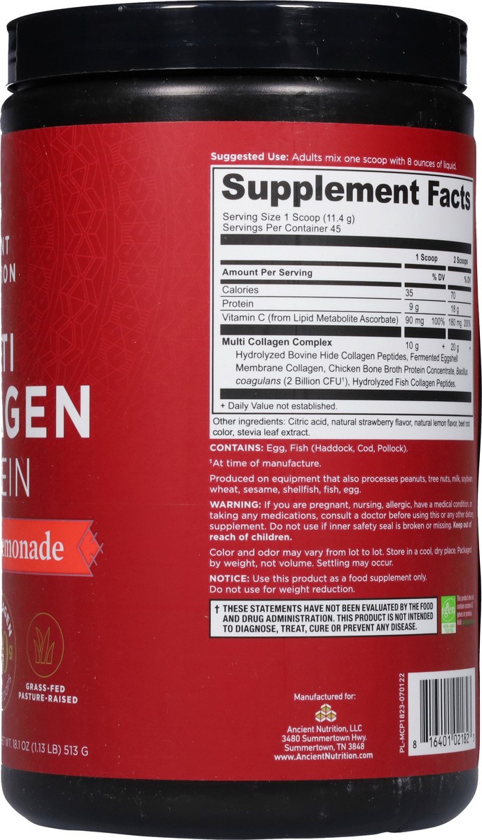slide 2 of 13, Ancient Nutrition Multi Collagen Protein Powder Strawberry Lemonade Flavor, 18.9 oz