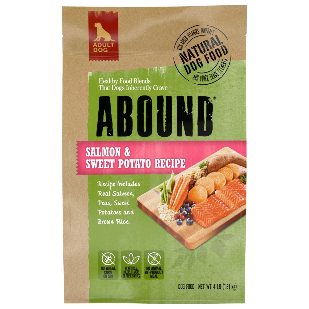 slide 1 of 5, Abound Salmon Sweet Potato Recipe Dog Food, 4 lb