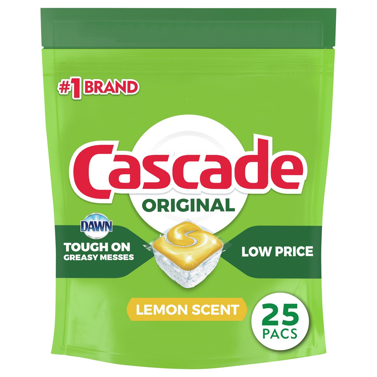 slide 1 of 8, Cascade Action Pacs Dishwasher Cleaning Pods Lemon Scent, 25 ct