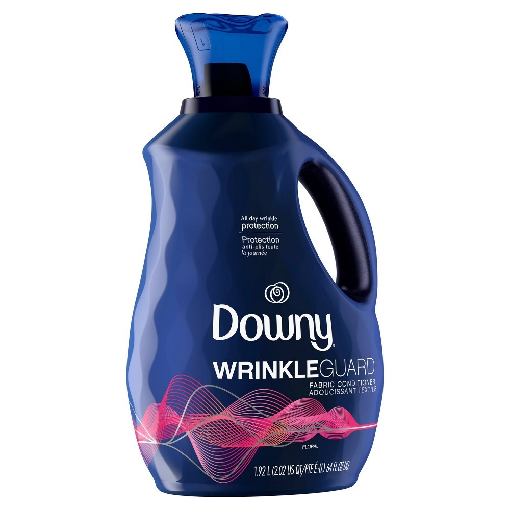 slide 3 of 3, Downy WrinkleGuard Liquid Fabric Softener and Conditioner, Floral Bottle, 64 oz