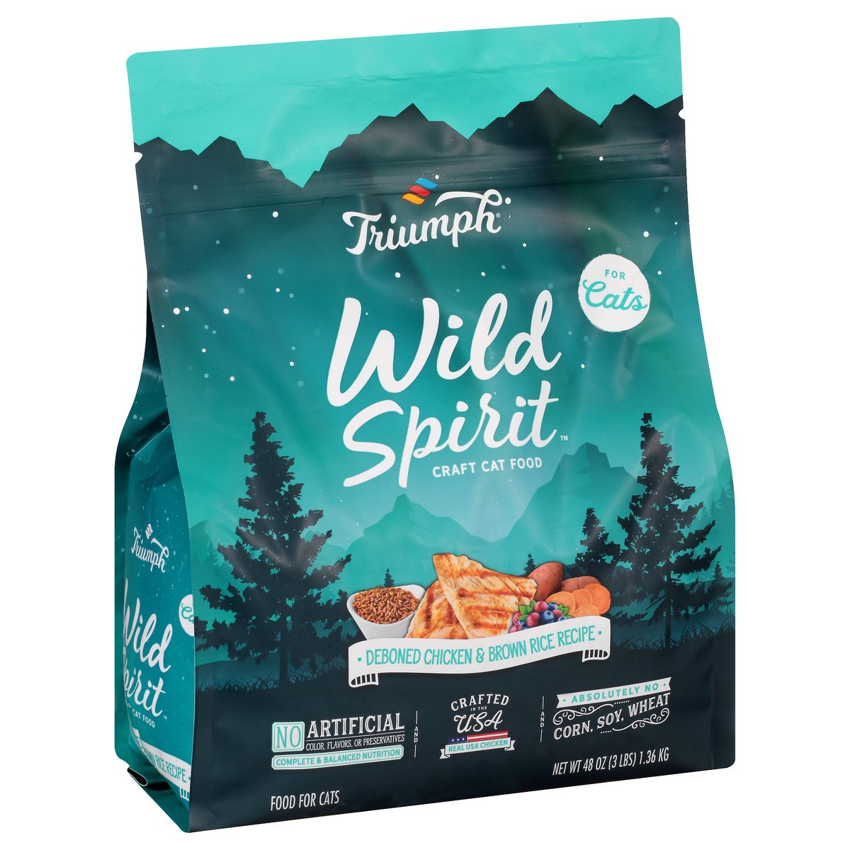 slide 6 of 10, Triumph Wild Spirit Deboned Chicken & Brown Rice Recipe Cat Food 48 oz, 48 oz