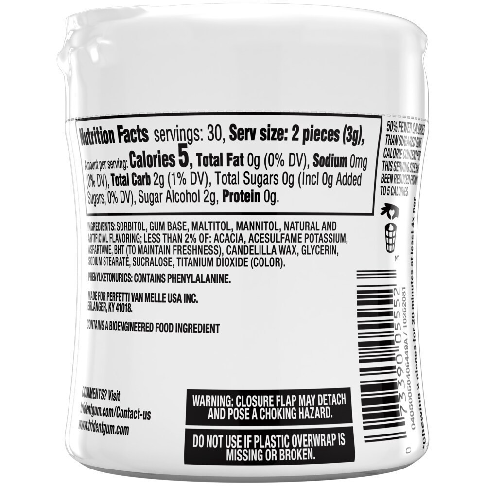 slide 3 of 3, Trident White Gum Spearmint Sugar Free, 60 ct