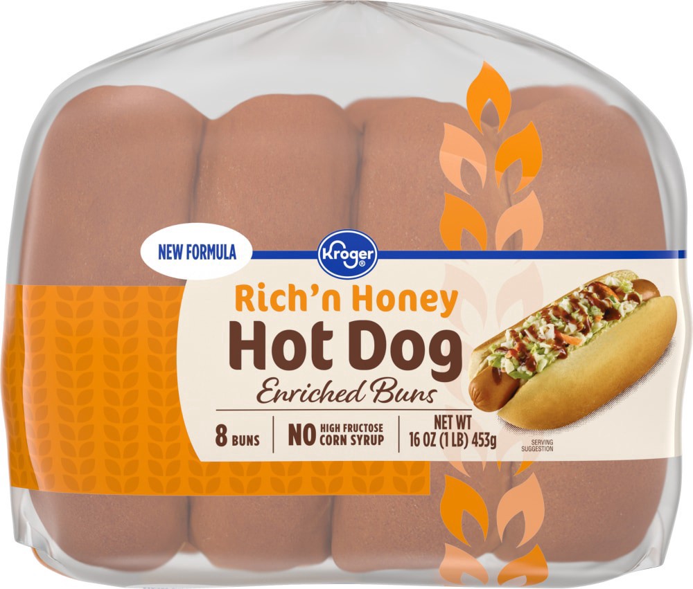 slide 4 of 4, Kroger Rich'N Honey Enriched Hot Dog Buns, 8 ct; 16 oz