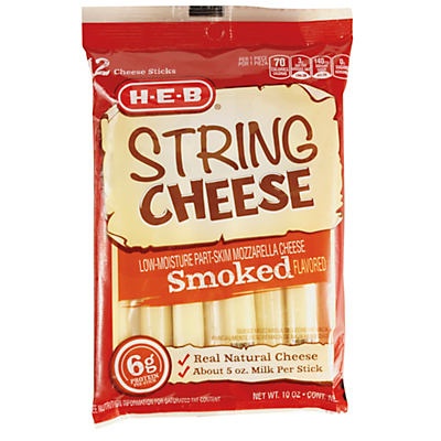 slide 1 of 1, H-E-B Low Moisture Part-Skim Smoked Mozzarella String Cheese, 10 oz