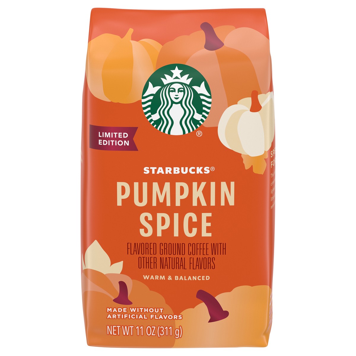 slide 1 of 9, Starbucks Ground Coffee, Pumpkin Spice Naturally Flavored Coffee, 100% Arabica, Limited Edition, 1 Bag (11 Oz), 11 oz